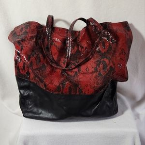 Margot Red and Black Snakeskin Tote EUC